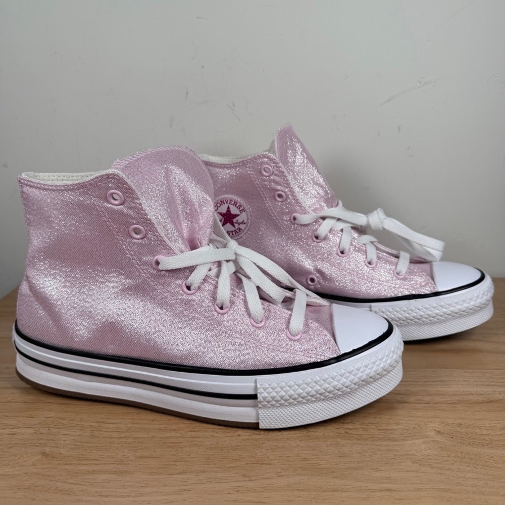 Converse CTAS Eva Lift Hi Kids Shoes Size 6 New Found Bloom Pink Glitter A17127F